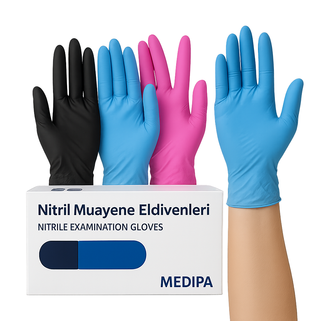 Nitril Pudrasız Muayene Eldiveni Siyah/Mavi/Beyaz/Pembe